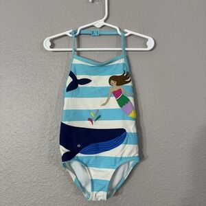 Mini Boden Girls Size 2/3 98cm Blue White Stripe Mermaid One Piece Swimsuit